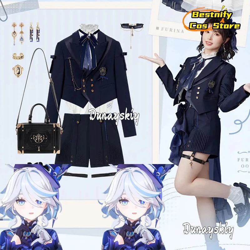 Genshin Impact Furina Cosplay Costume XS-XL Polyester Set