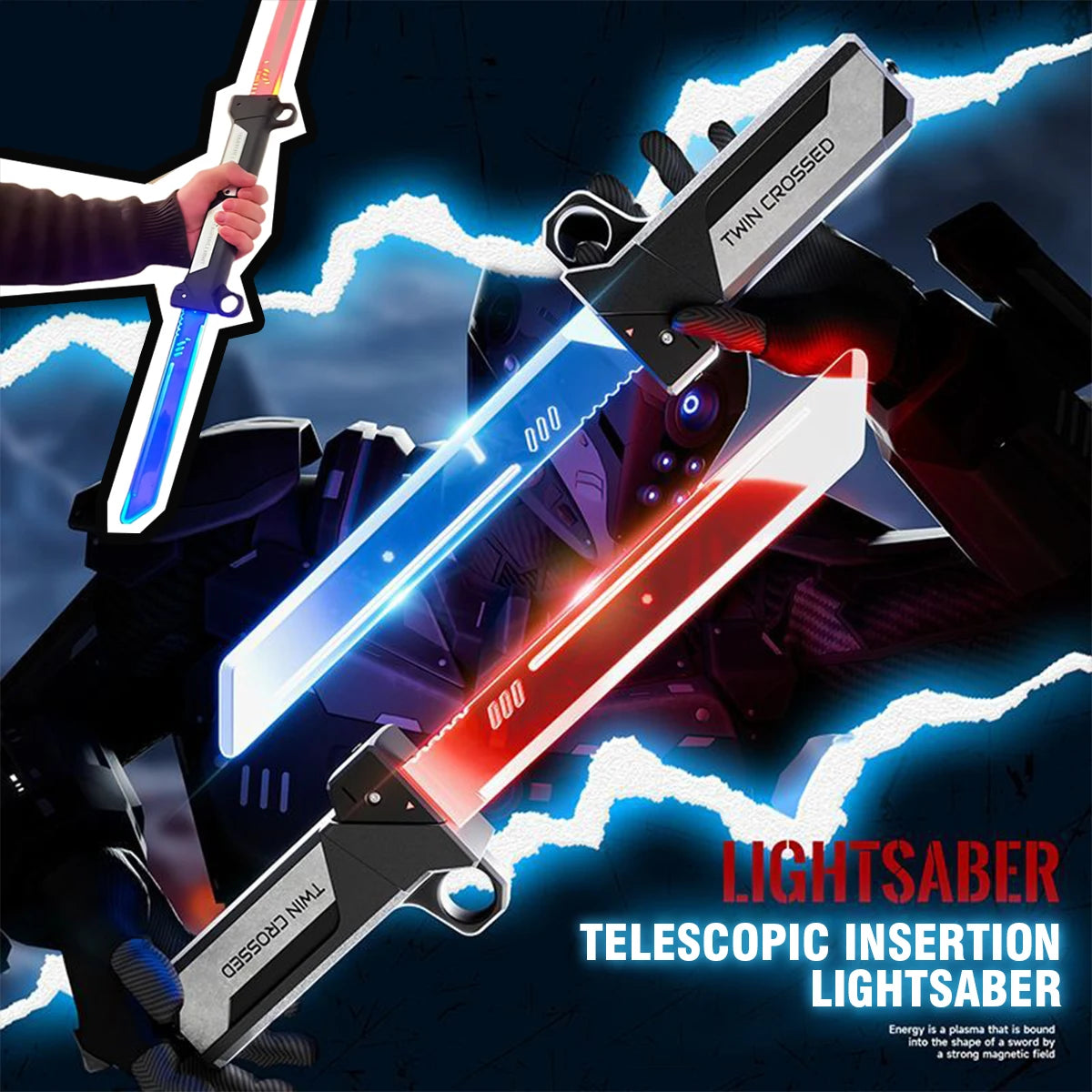 Double-Bladed Lightsaber Toy with Light 2-in-1 Sword for Cosplay Role-Play Interactive Games Adults and Children