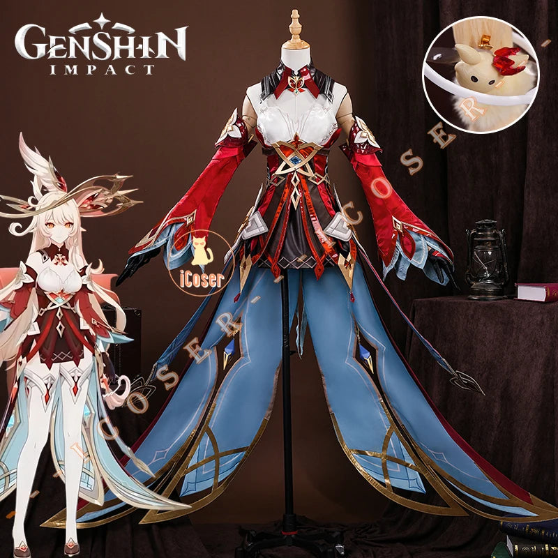 Genshin Impact Alice Cosplay Costume Set with Wig Dress Headwear and Ring for Women Girls Role Play Halloween Party