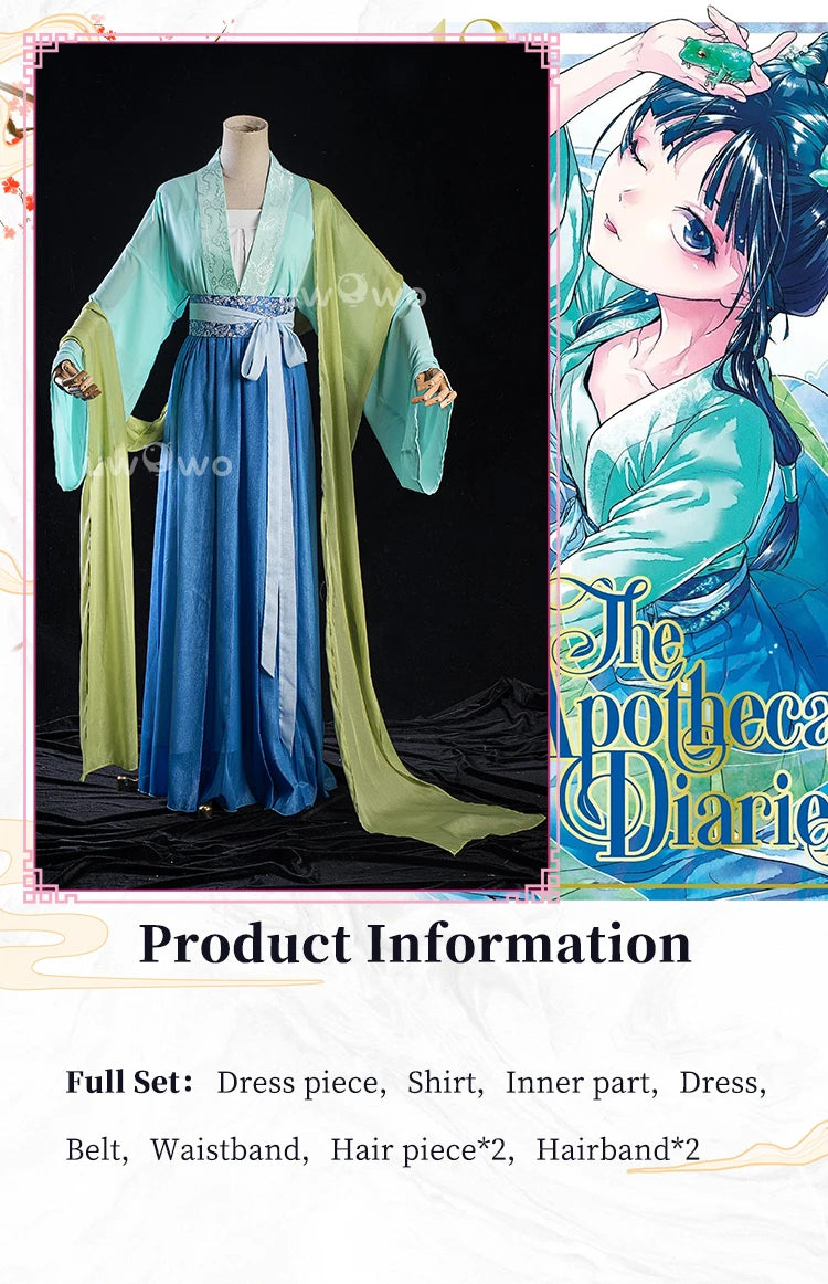 IN STOCK UWOWO Maomao Cosplay Anime The Apothecaryy Diariess Maomao Frog Green Hanfu Style Hunt Cosplay Costume New suit