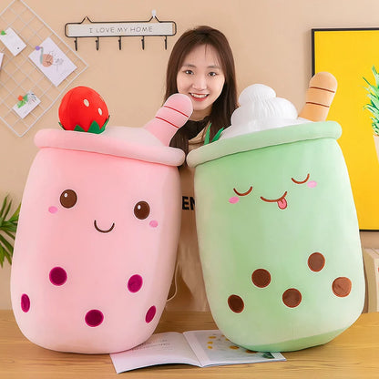 Bubble Tea Boba Plushie Kawaii Room Decor Plush Toy Stuffed Ice Cream Food Milk Tea Soft Hug Cushion Birthday Gift for Kids