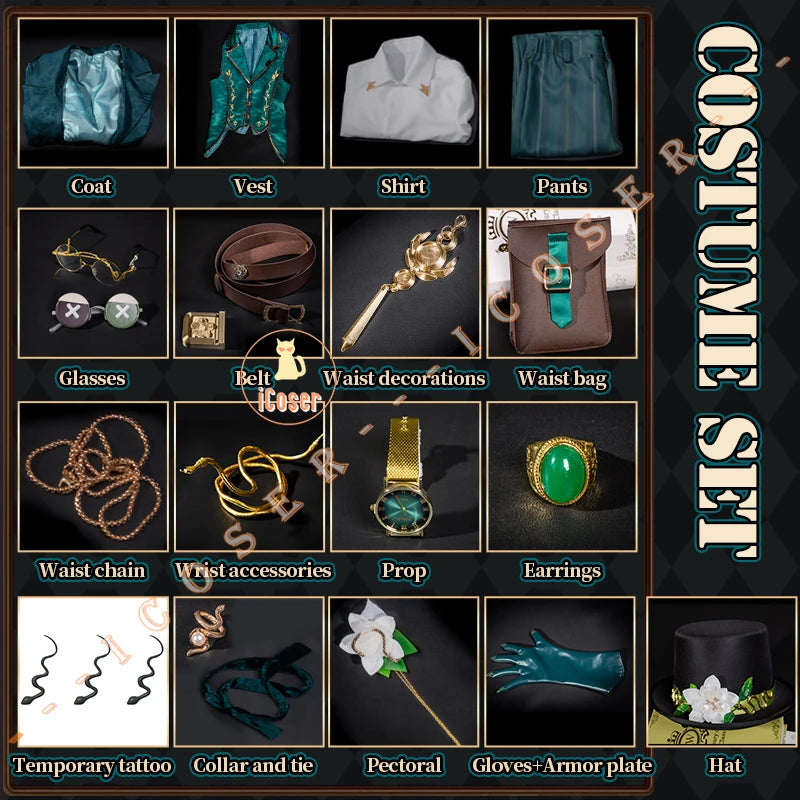 Identity V Art Dealer Cosplay Costume Wig Uniform Knight Richard Sterling Glasses Hat Roy Ramit Halloween Women Men Carnival Cos