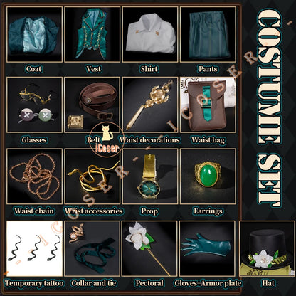 Identity V Art Dealer Cosplay Costume Wig Uniform Knight Richard Sterling Glasses Hat Roy Ramit Halloween Women Men Carnival Cos
