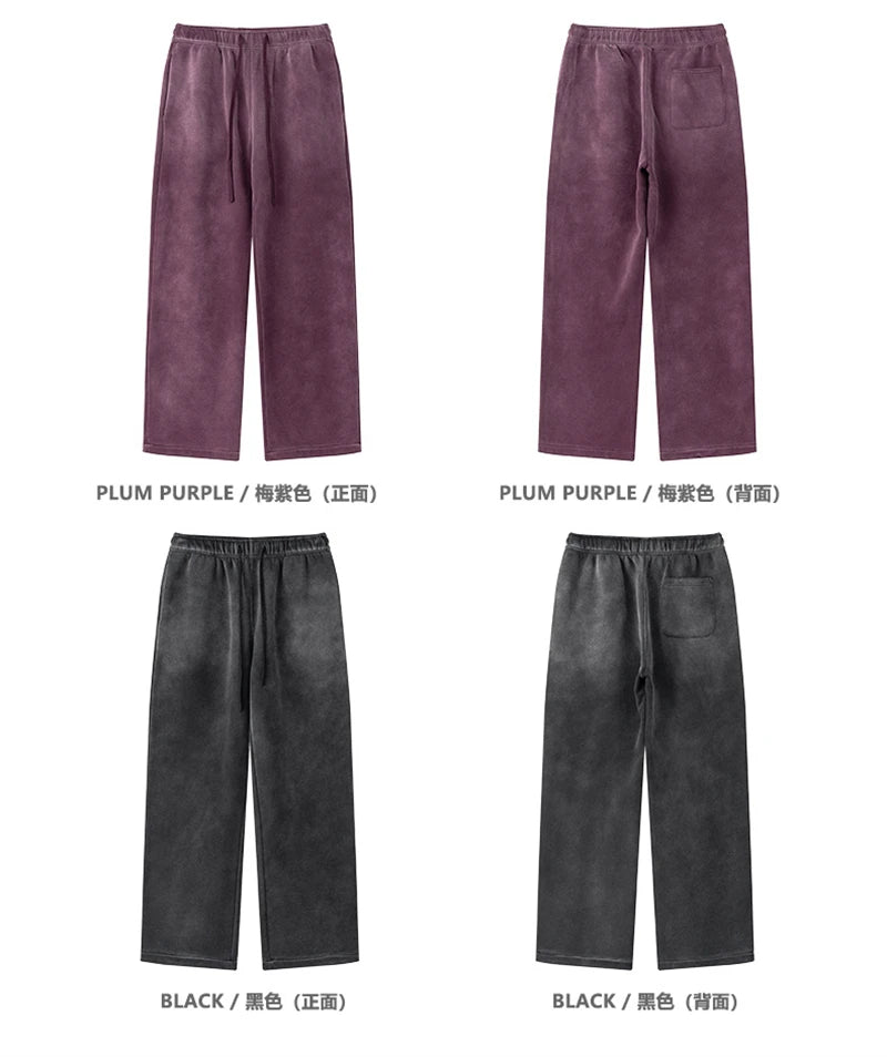 ZODF Retro Winter Monkey Washed Fleece Pants For Men Unisex Washed High Street 332gsm Warm Oversized Straight Trousers HY0892