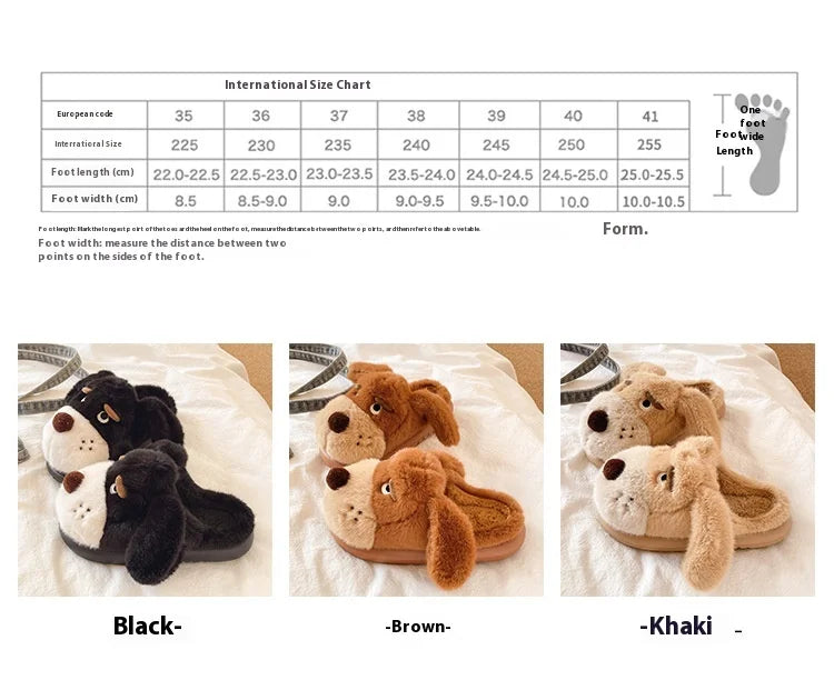 Cartoon Puppy Autumn And Winter Coral Fleece Soft Comfortable Warm Home Slippers Cotton Slippers Indoor Anti Slip Practical Gift