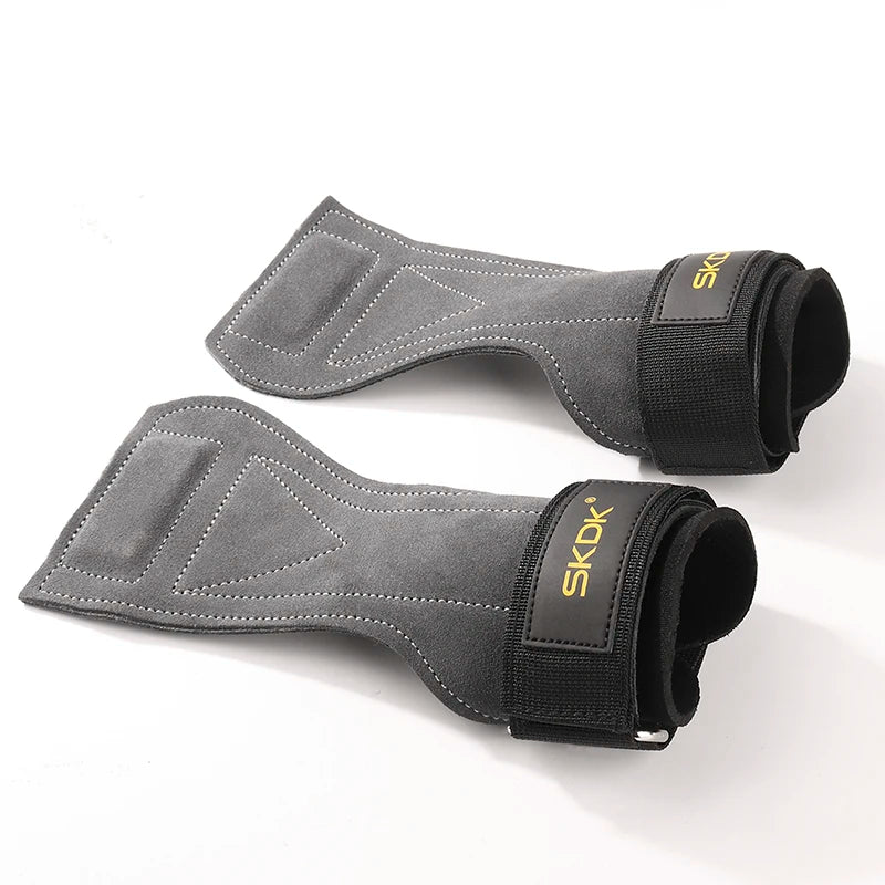 SKDK Gym Grips Cowhide Palm Guards Weightlifting Gymnastics Workout Gloves Fitness Training Equipment - black