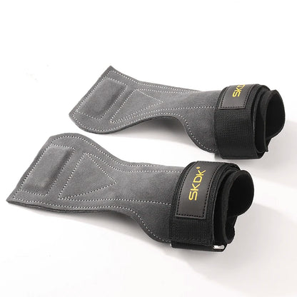 SKDK Gym Grips Cowhide Palm Guards Weightlifting Gymnastics Workout Gloves Fitness Training Equipment - black