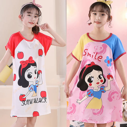 Cute Nightgowns for Girls Teenagers Clothing Pink Cartoon Print Little Girl Pijama Summer Nightdress Child Kids Pajamas