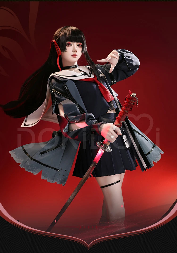 CHISA Cosplay Costume Game Wuthering Waves DokiDoki-SR Women Black JK Uniform Halloween CHISA Suit Coat Cosplay Wig