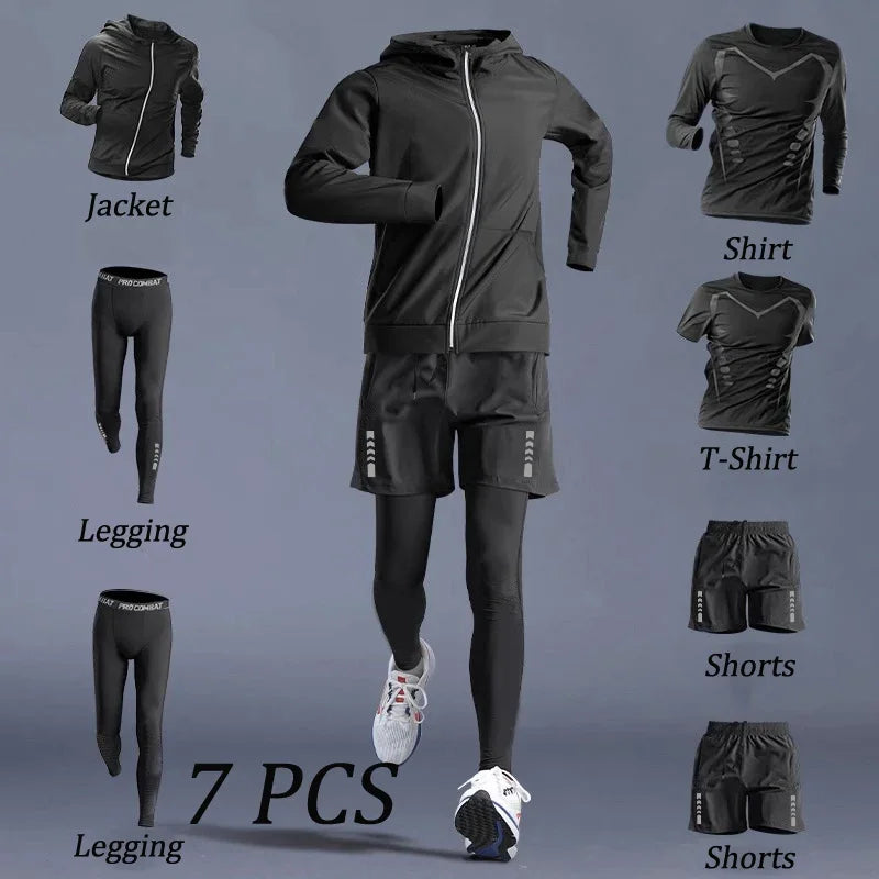 Autumn 5-7 Pcs Men’s Sports Suit Running Training Wear Quick Dry Fitness Cycling Sportswear Outwear - Ke 7 PCS / 3XL