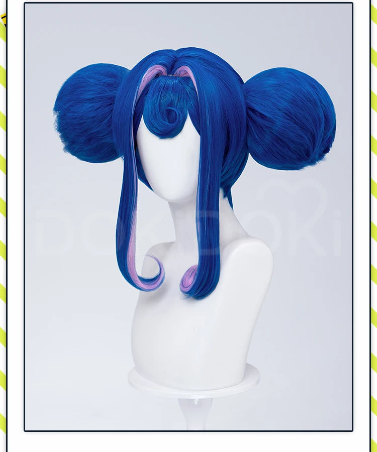 IN STOCK Guinevere Olivia Wig Anime Cosplay DokiDoki Blue Hair Knights Cosplay Double Buns Hight Heat Resistant Free Wig Cap