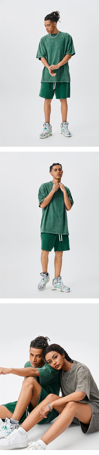 ZODF Men's Summer Batik Washed 250gsm T Shirts Retro Vintage Unisex Basic Loose Solid Cotton T-Shirt Brand Tops 2024 New HY0753