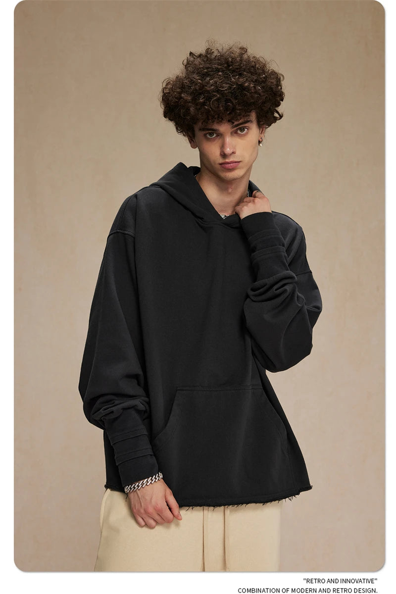 ZODF New Autumn Men Heavyweight 450gsm Hoodie Unisex Loose Ninja Sleeve 100% Cotton Hooded Pullovers Winter Coat HY0927