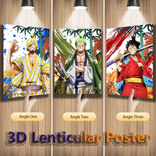 One Piece Anime 3D Lenticular Poster Luffy Sanji Zoro Flip Gradient Print Gifts Room Decor Wall Art(Without Frame)
