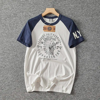 Summer New American Retro Short-sleeved O-neck Letter Printed T-shirt Men's Fashion Simple 100% Cotton Washed Casual Sport Tops