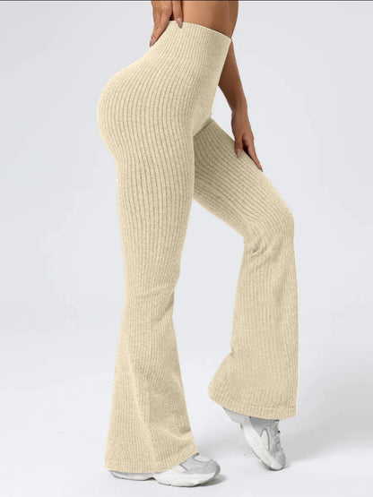 Women’s High-Waist Bell Bottom Pants Sporty Tight Fit Comfortable Elastic Waist Ideal for Exercise and Daily Wear