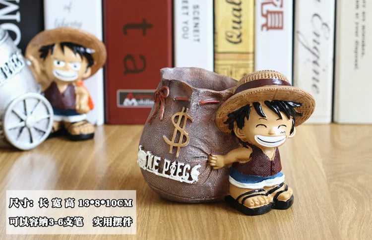 Anime One Piece Luffy Resin Office Pen Holders Collectible Monkey D Luffy 10cm Desk Pencil Pot Holder Action Figure Office Use