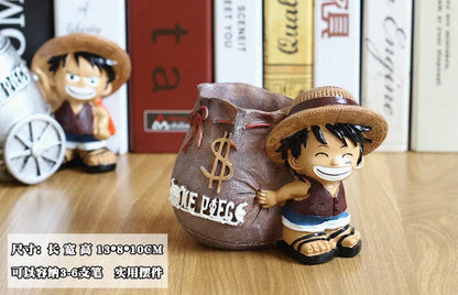 Anime One Piece Luffy Resin Office Pen Holders Collectible Monkey D Luffy 10cm Desk Pencil Pot Holder Action Figure Office Use