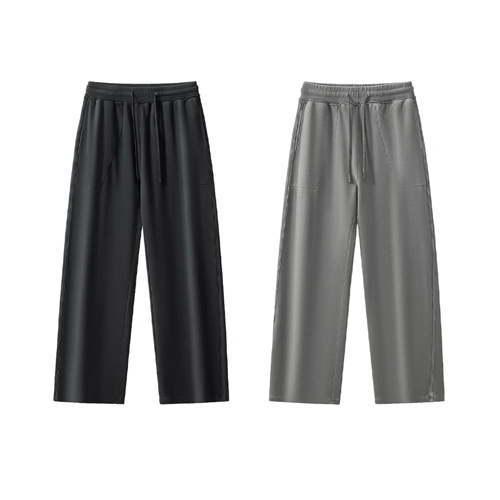 ZODF Retro High Street 420gsm Cotton Straight Pants For Man Unisex Loose Fit Distressed Sport Trousers Sweatpants HY0051