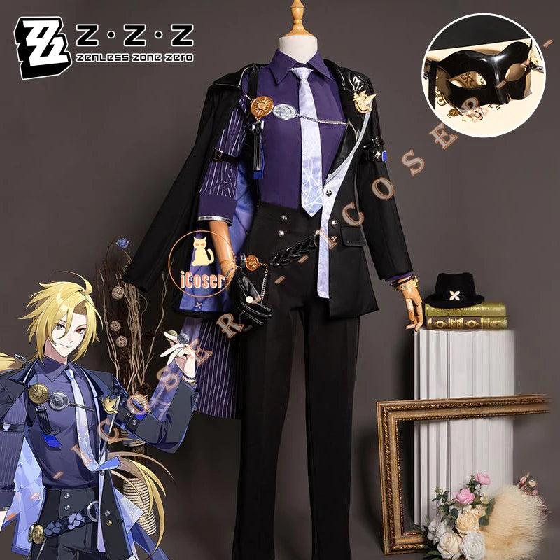 Zenless Zone Zero Hugo Cosplay Costume Wig Mask Hat Mockingbird New Eridu Hugo Vlad Ravenlock Halloween Party for Women Men Prop