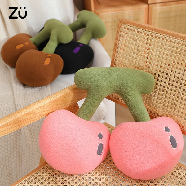 45cm Soft Pink Cherry Shaped Plush Pillow Cute Fruit Plushie Hug Sofa Room Decoration