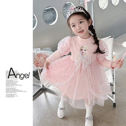 Toddler Girl Dress 2 to 3 4 5 6 7 8 9 Years Long Sleeve Princess Elsa Kids Dresses Blue Tutu Dress Children Clothes