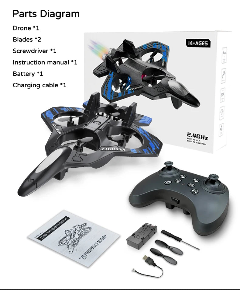 L101 RC Foam Airplane Glider Flying 2.4G With LED Lights EPP Stunt Remote Control Foam Fighter Plane Toys For Kid Gift