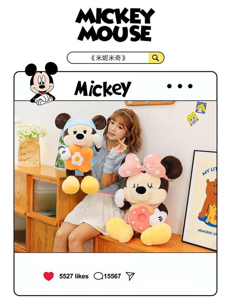 Large Size 80cm New Minnie Mickey Mouse Couples Doughnut Kawaii Movies Stuffed Plush Toy Doll Birthday Girlfriend Girl Xmas Gift