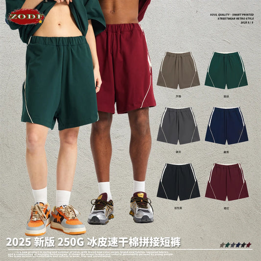 ZODF Fashion Men Summer 250gsm Patchwork Shorts Unisex High Street Loose Fit Quick Dry Sport Shorts Brand Streetwears HY1049