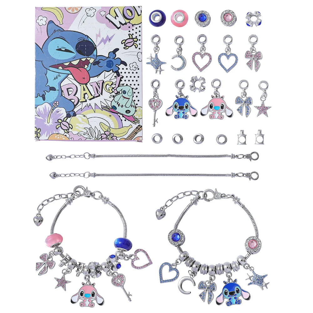 New Disney Stitch  24-Grid Christmas Countdown Calendar Blind Box - Alloy Bracelet Gift Set For Halloween & Xmas