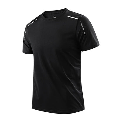 Chrlck Men’s Quick Dry Running T-Shirt Breathable Soft Elastic Outdoor Sports Tee for Hiking Fishing Summer - Black