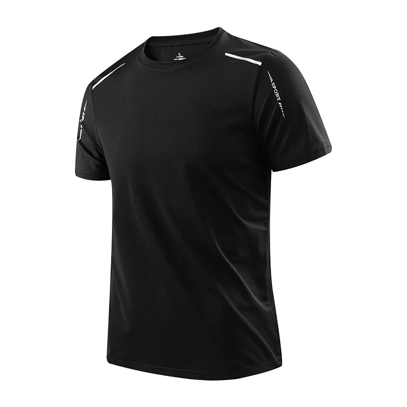 Chrlck Men’s Quick Drying Breathable Running T-Shirt Soft Elastic Outdoor Sports Shirt Summer - Black / 4XL(80-90kg)