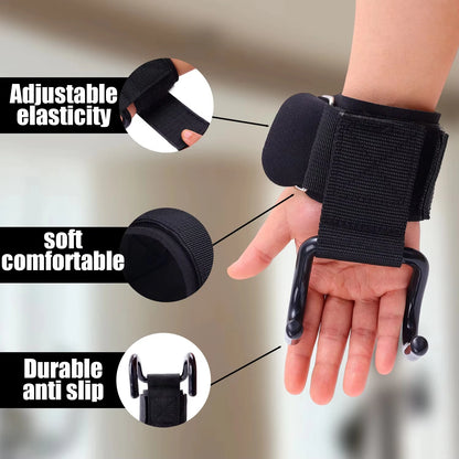 Weight Lifting Hook Grips with Adjustable Wrist Wraps for Gym Fitness Pull-Ups Powerlifting Gloves 1 Pair