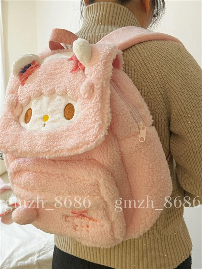 Sanrio Cartoon Backpack For Girl Women My Melody Sweet Piano Lovely Schoolbag Japanese Style Casual Large Capacity Plush Bag