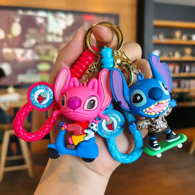 Anime Disney Keychain Mickey Mouse Minnie Lilo & Stitch Keyring Ornament Cartoon kawaii Key Chain Car Pendant Kids Toys Gift