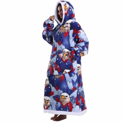 Soft Warm Winter Blankets Thick Luxurious Wearable Hooded Blanket with Sleeves Cute Cartoon Food Print Oversized Hoodie Blanket