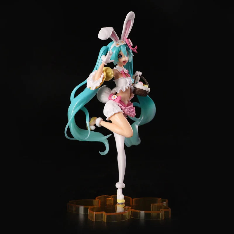 23cm Hatsune Miku Anime Figure PVC Model Doll with Rabbit Ears Kawaii Collectible Ornament Christmas Toy Gift - No box