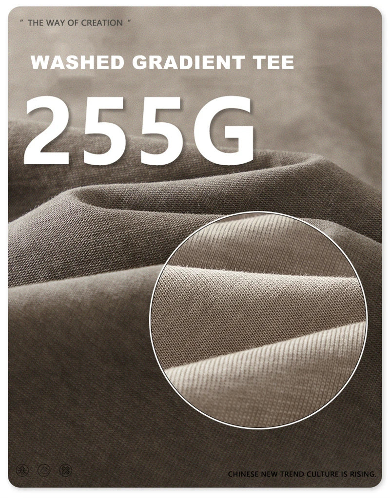 ZODF 2023 Men's Summer 255G Wash Gradient Fried Cotton T Shirt Round Neck Short Sleeve American Retro Loose T-Shirt HY0547