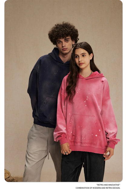 ZODF Autumn Winter Spray Dyeing Ink Splashing Hoodies For Men Unisex 450gsm Washed Oversized Knitted Hooded Pullovers HY0908