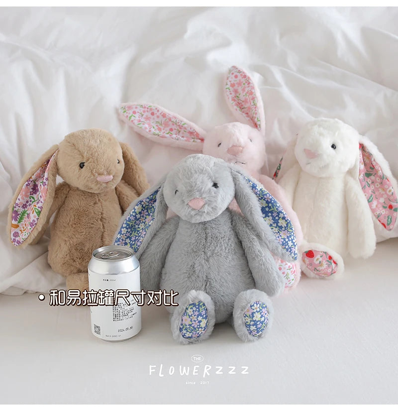 30cm Cartoon Floral Rabbit Plush Toy Pink White Bonnie Rabbit Stuffed Animal Doll Children's Room Decor Birthday Gift For Girl