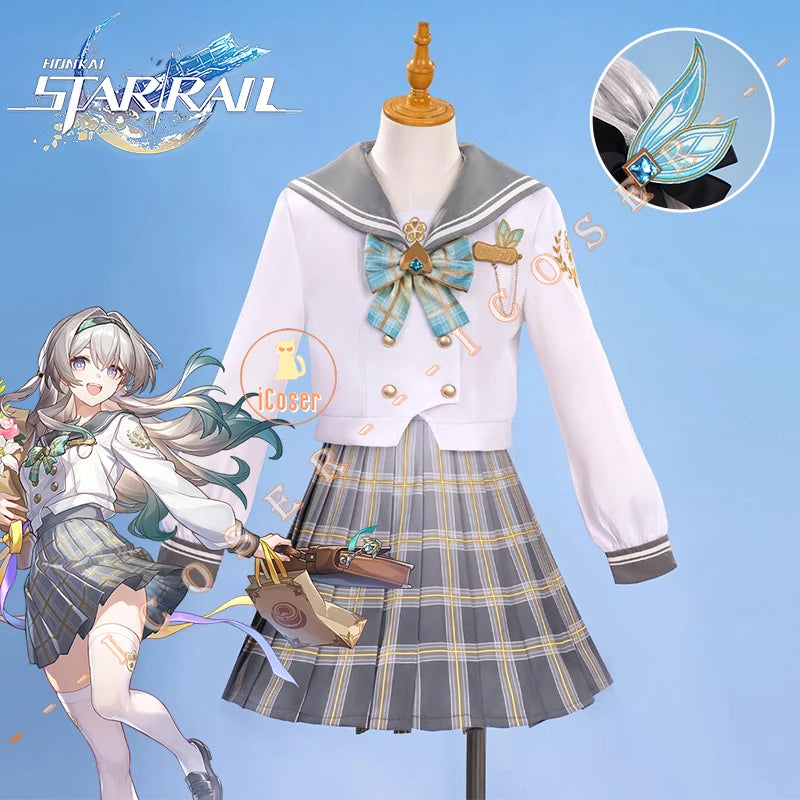 iCoser Honkai Star Rail Firefly Cosplay Costume Spring Missive Uniform Headwear Socks Halloween Party for Women Girls Cos Gifts