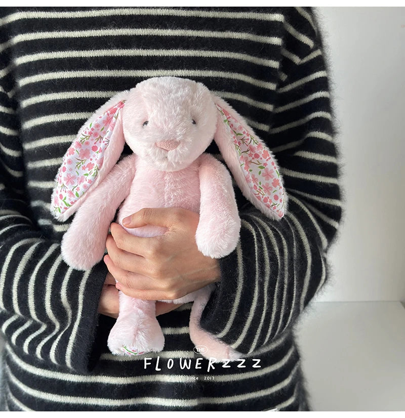 30cm Cartoon Floral Rabbit Plush Toy Pink White Bonnie Rabbit Stuffed Animal Doll Children's Room Decor Birthday Gift For Girl