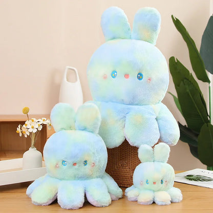 Kawaii Plush Flip Rainbow Cosplay Bunny Octopus Plush Toy Double Side Reversable Rabbit Plushie Peluche Doll  Cuddly Doll