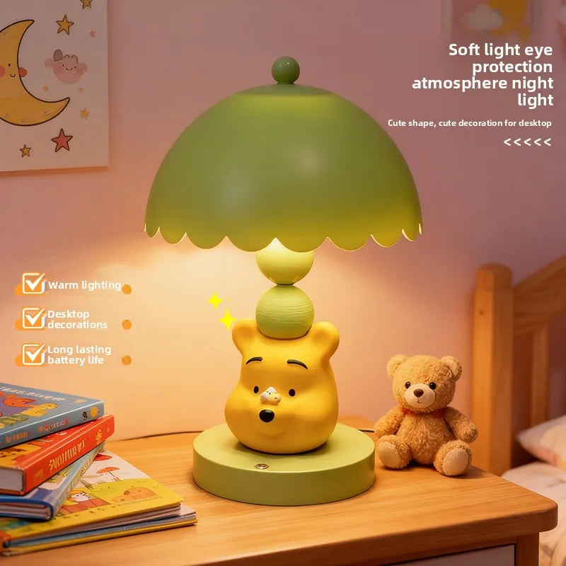 Cute Disney Winnie Pooh Bedroom Bedside Lamp Anime Figure Table Lamp USB Plug 3 Color Dimming Living Room Study Atmosphere Light