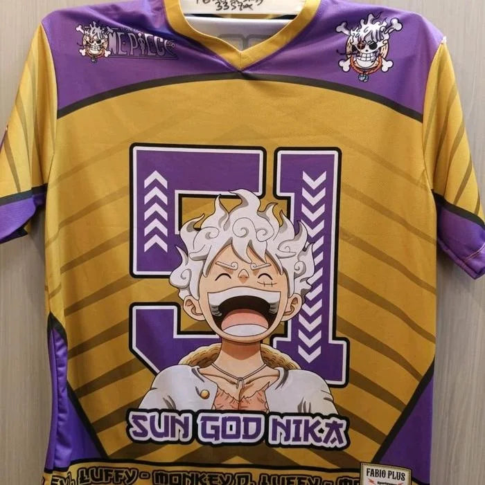 2526 New Bandai Anime One Piece Luffy Summer Jersey T-shirt Oversized 3D Adult and Children's Multifunctional Top Christmas