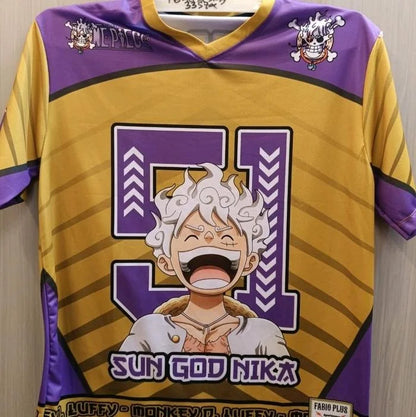 2526 New Bandai Anime One Piece Luffy Summer Jersey T-shirt Oversized 3D Adult and Children's Multifunctional Top Christmas