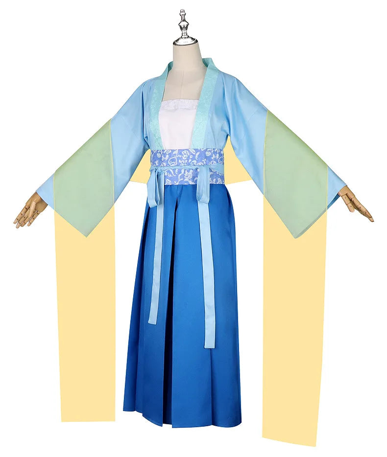 Anime The Apothecary Diaries Maomao Cosplay Costume Wig Blue Dress Hanfu Hunting Outfit Halloween Party for Women Girls iCoser
