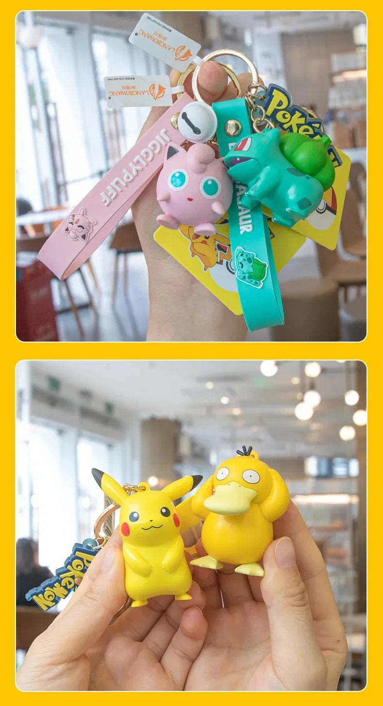 Pokemon Keychain Pikachu Bulbasaur Jigglypuff Anime Action Figure Toys Kawaii Souvenir Psyduck Doll Gift for Kids Birthday Party