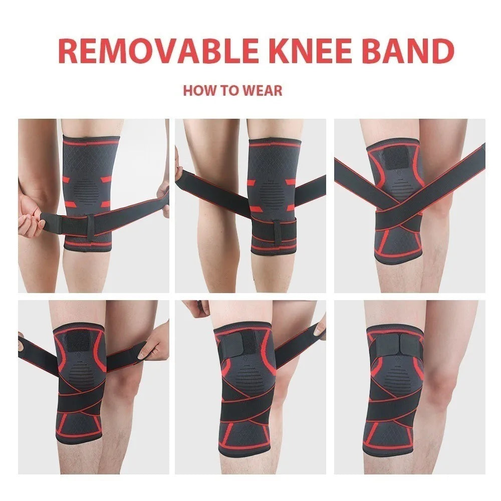 1pc Dual-Purpose Pressurized Knee Pad with Detachable Strap for Fitness Running and Pain Relief - black / L