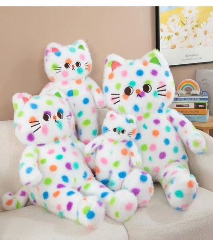 45-80cm Kawaii Wave Point Cat Plush Toy Doll Pillow Cushion Cartoon White Red Large Size Sleeping Plush Doll Gift for Girlfriend